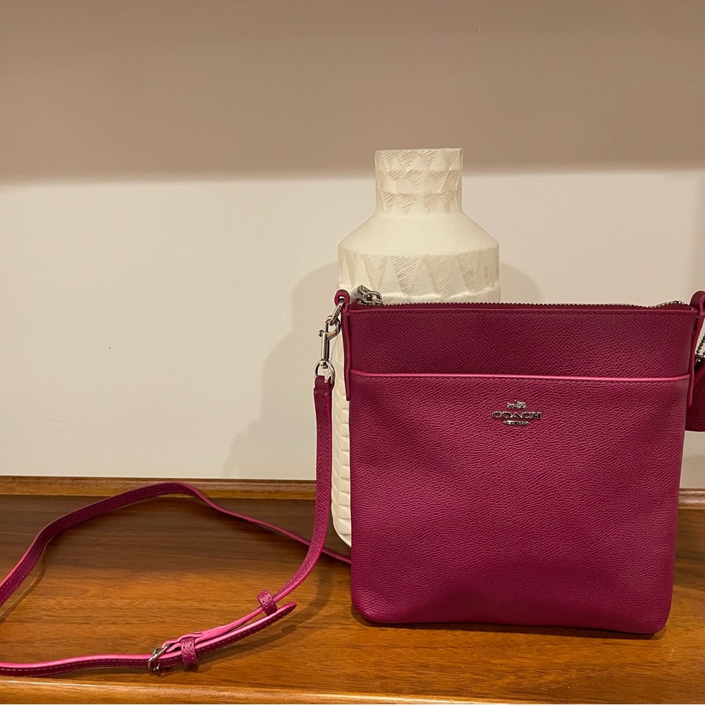 Coach Fuchsia Leather Crossbody Bag with Silver Hardware